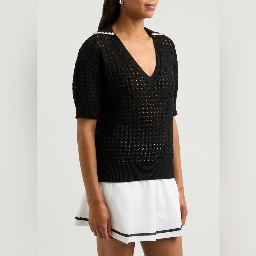 Varley Monte Open-knit Polo Shirt Black